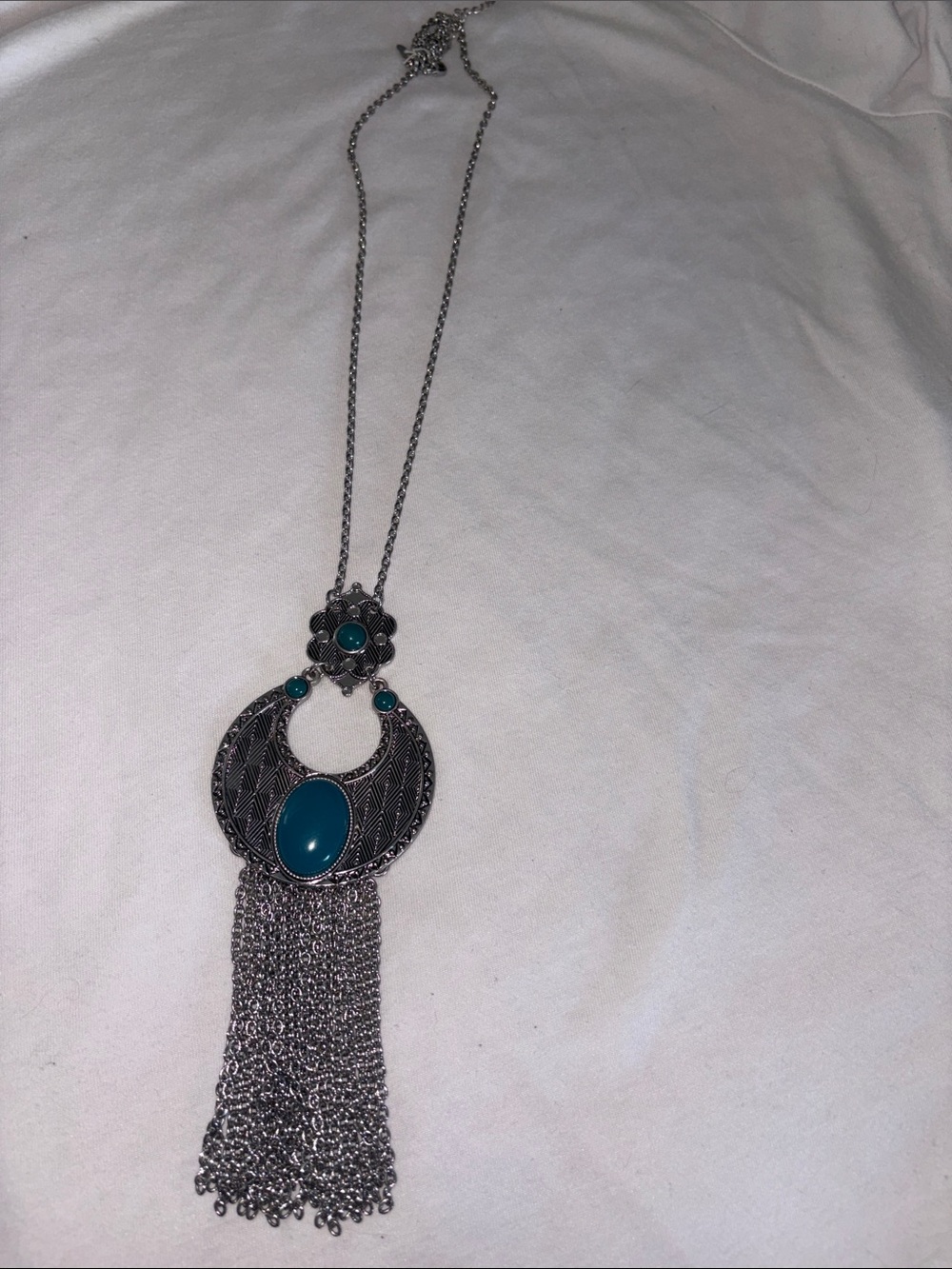 Silver-Tone Turquoise Statement Tassel Lia Sophia Necklace - Women Jewelry
